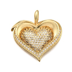 Прозрачный Латунные микро проложить кубического циркония подвески, сердце, стойки покрытие, долговечный, без свинца и без кадмия, реальный 18 k позолоченный, прозрачные, 26.5x26x5.5 мм, отверстие : 5x3 мм
