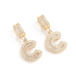 Letter C Латунные микро проложить кубического циркония подвески, долговечный, буквы, прозрачные, letter.c, 32.5 мм, отверстие: 6.5x9 мм, letter.c: 19x15x3.5 мм