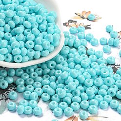 Cyan Imitation Jade Glass Seed Beads, Luster, Baking Paint, Round, Cyan, 5.5x3.5mm, Hole: 1.5mm