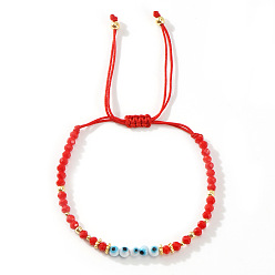 Красный Богемные стеклянные и латунные плетеные браслеты из бусин для женщин, злые глаза, красные, 11.02 дюйм (28 см)