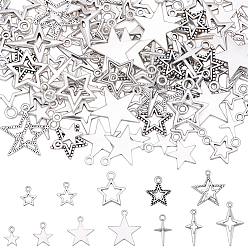 Античное Серебро 120 шт 12 стили подвески из сплава в тибетском стиле, звезды прелести, античное серебро, 12~27.5x9.5~20.5x1~2 мм, отверстие : 1.5~3 мм, 10 шт / стиль