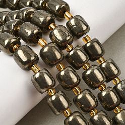 Пирит Природного пирита бисер нитей, с бисером, колонка, 10~11x10~10.5 мм, отверстие : 1.2 мм, около 15 шт / нитка, 8.07''~8.27 (20.5~21 см)