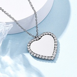 Сердце 304 Женские подвески из нержавеющей стали с микропаве из кубического циркония, цвет нержавеющей стали, сердце, 18.11 дюйм (46 см)