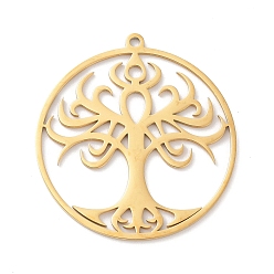 Плоский Круглый 304 подвески из нержавеющей стали, лазерная резка, золотые, плоская круглая с подвеской дерево жизни, 32x29.5x1 мм, отверстие : 1.5 мм