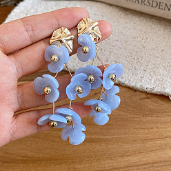 Aciano Azul Pendientes colgantes de aleación y acrílico para mujer, flor, dorado, azul aciano, 83x17 mm