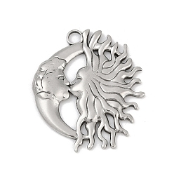 Нержавеющая Сталь Цвет 304 подвески из нержавеющей стали, очарование солнца и луны, анти-тускнение, цвет нержавеющей стали, 33x28.5x2.5 мм, отверстие : 3 мм