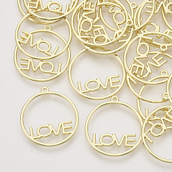 Light Gold Стойки из пластика с открытыми задними подвесками, для diy уф смолы, эпоксидная смола, Прессованные цветочные украшения, круглое кольцо с любовью, золотой свет, 29x26x1.5 мм, отверстие : 1.5 мм
