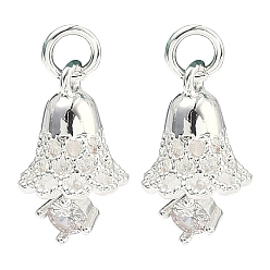 Серебро Латунные микропаве прозрачные подвески с фианитом, колокол прелести, серебряные, 16x10x10 мм, отверстие : 5 мм, Кольцо: 5x1 mm, 3 мм внутренним диаметром