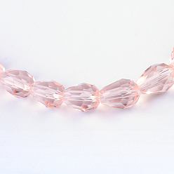 Pink Transparent Glass Bead Strands, Faceted Teardrop, Pink, 8x6mm, Hole: 1mm, about 65pcs/strand, 17.99 inch(45.7cm)