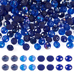Синий 200 шт 4 цвета стеклянные бусины, рондель, граненые, синие, 8x6 мм, отверстие : 1 мм, 50 шт / цвет