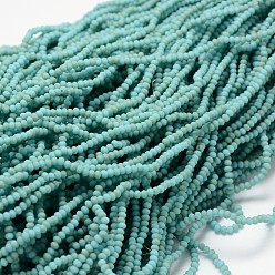 Turquoise Half Rainbow Plated Faceted Rondelle Glass Bead Strands, Frosted, Turquoise, 2.8~3x2mm, Hole: 0.8mm, about 200pcs/strand, 15.1 inch