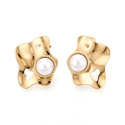 Настоящее золото 14K 304 серьги-гвоздики из искусственного жемчуга из нержавеющей стали и АБС-пластика, ионное покрытие (ip), реальный 14 k позолоченный, 25.5x20 мм