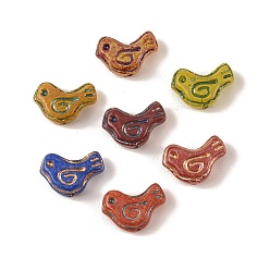 Птица Краски для выпечки стеклянные бусины, золотой металл обвитыми, разноцветные, птица, 11x16.5x6 мм, отверстие : 1 мм