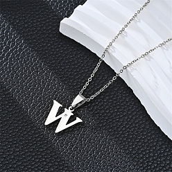 Letter W 201 ожерелья с подвесками из нержавеющей стали и стразами, цвет нержавеющей стали, не тускнеет, Буква W, 19.69 дюйм (50 см)