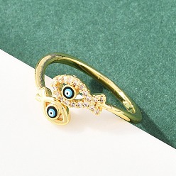 Настоящее золото 18K Кольца из латуни с синим сглазом и прозрачными кубическими цирконами, с эмалью, стойки покрытие, долговечный, без свинца и без кадмия, реальный 18 k позолоченный, размер США 7 1/4 (17.5 мм), 9.5 мм