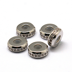 Платинированный Rondelle латунь кубического циркония бусы, без кадмия, без никеля и без свинца, Реальная платина, 8x3 мм, отверстие : 3 мм