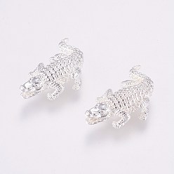 Платина Латунные бусины, Крокодил / Аллигатор, платина, 24x17x6 мм, отверстие : 1.5 мм