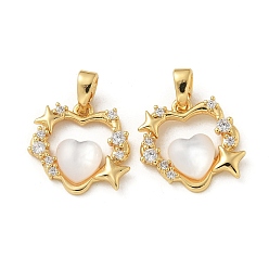 Настоящее золото 18K Подвески из латуни с микропаве из циркония, с оболочкой, сердце прелести, без кадмия, без никеля и без свинца, реальный 18 k позолоченный, 13.5x14.5x3 мм, отверстие : 4x2 мм