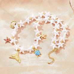 Whale Collares colgantes con animales marinos, pavé de circonitas cúbicas y esmalte, fabricados en latón oceánico., con cuentas de perlas de imitación blancas, sin plomo y cadmio, chapado en rack, larga duración plateado, real 18 k chapado en oro, colorido, cola de ballena, 17.01 pulgada (43.2 cm)