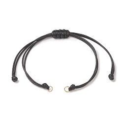 Black Braided Waxed Polyester Cord, with 304 Stainless Steel Jump Rings, for Adjustable Link Bracelet Making, Black, 12-3/8 inch(31.4cm), Hole: 3.6mm