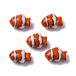 Оранжево-Красный Фарфоровые бусины ручной работы, рыба, оранжево-красный, 17.5~18.5x13~13.5x8.5~9 мм, отверстие : 1.8 мм