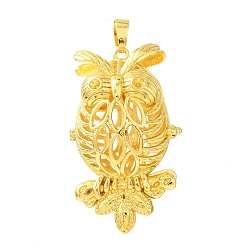 Doré  Grands pendentifs en forme de cage en laiton, charmes hibou, crémaillère plaquage, or, 50.5x29.5x23mm, Trou: 8x4.5mm