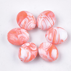 Salmon Acrylic Beads, Imitation Gemstone Style, Two Tone, Oval, Salmon, 26.5x22x14mm, Hole: 3mm, about 102pcs/500g
