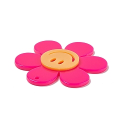 Deep Pink Opaque Acrylic Big Pendants, Sunflower with Smiling Face Charm, Deep Pink, 55x50.5x5mm, Hole: 2.5mm