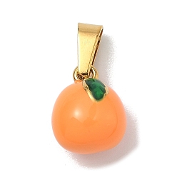 Оранжевый 304 Подвески из нержавеющей стали с эмалированными фруктами и овощами, с 201 защелкой из нержавеющей стали на поручнях, ионное покрытие (ip), золотые, оранжевые, 11x8.5x7.5 мм, отверстие : 5x2.5 мм