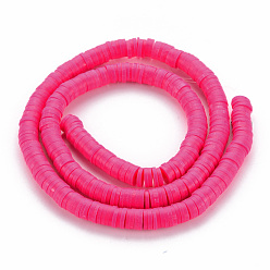 Deep Pink Handmade Polymer Clay Bead Strands, Heishi Beads, Disc/Flat Round, Deep Pink, 6x0.5~1mm, Hole: 2mm, about 320~447pcs/strand, 15.74 inch~16.92 inch