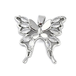 Платина Стойки обшивки латунь кубического циркония подвески, долговечный, без кадмия и без свинца, бабочки прелести, с целью перехода в кольце, платина, 20x21x5 мм, отверстие : 4x2 мм