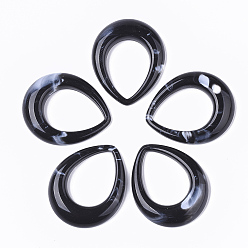 Черный Акриловые подвески, Стиль имитация драгоценных камней, слеза, чёрные, 53x43.5x8 мм, отверстие : 26x36 мм, Около 73 шт / 500 г