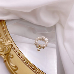 Letter Z Перстни из натурального пресноводного жемчуга, с подвеской в виде буквы из сплава золотистого тона, Письмо Z, внутренний диаметр: 16 мм