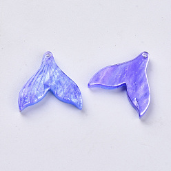 Lilac Cellulose Acetate(Resin) Pendants, with Glitter Powder, Rainbow Gradient Mermaid Pearl Style, Mermaid Tail Shape, Mauve, 19x19x3mm, Hole: 1.2mm
