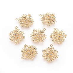 Real 18K Gold Plated Brass Cubic Zirconia Pendants, Leafy Branches, Clear, Real 18K Gold Plated, 20.5x16x2.5mm, Hole: 1mm