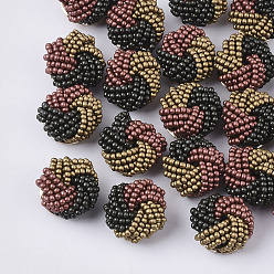 Colorful Glass Seed Beads Cabochons, Cluster Beads, with Golden Plated Iron Perforated Disc Settings, Flower, Colorful, 19~20x10~12mm