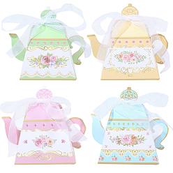 (52) Непрозрачная лаванда 12шт. 4цвета с цветочным принтом 3d бумажные подарочные коробки для конфет в форме чайника с лентой, разноцветные, 8.5x8.5x10.5 см, 3 шт / цвет