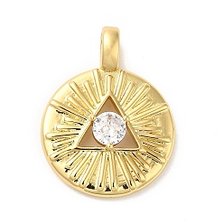 Real 18K Gold Plated & Gunmetal Латунные микро проложить кубического циркония подвески, без свинца и без кадмия, долговечный, круглый шарм, настоящее золото 18 k и бронза, 21x16x3.5 мм, отверстие : 4x2.5 мм