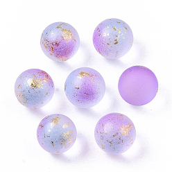 Violet Transparent Spray Painted Frosted Glass Beads, with Golden Foil, No Hole/Undrilled, Round, Lilac, 8mm