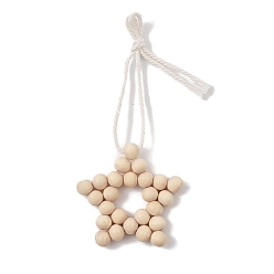 (404) Непрозрачное AB Кислое яблоко Деревянные подвесные украшения в виде звезд, нейлоновая нить для украшений сумок или брелоков, цветочный белый, 140 мм