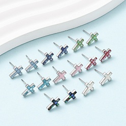 Платина Серьги-гвоздики с латунной эмалью в виде креста, с ракушками и булавками из стерлингового серебра, долговечный, без кадмия, без никеля и без свинца, платина, 10x7 мм