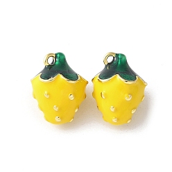 Желтый Латунные подвески, с эмалью, долговечный, без кадмия и без свинца, стойки покрытие, реальный 18 k позолоченный, клубничное очарование, фиолетовые, 15.5x12x12.5 мм, отверстие : 1.6 мм