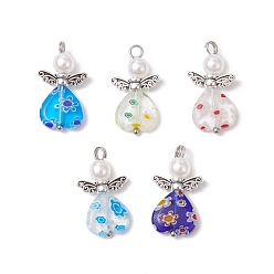 Античное Серебро Бусины ручной работы в технике миллефиори-лэмпворк, круглые бусины из АБС-пластика с имитацией жемчуга, бусины в виде крыльев феи из сплава в тибетском стиле, а также подвески с шарообразными головками из нержавеющей стали, ангел, античное серебро, 304 мм, отверстие : 25x14x6 мм