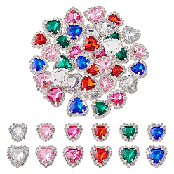 (52) Непрозрачная лаванда Акриловые пришивные стразы, многожильных ссылки, сердце, платина, разноцветные, 14.5~17.5x14~16.5x2~6 мм, отверстие : 1 мм, 36 шт / комплект