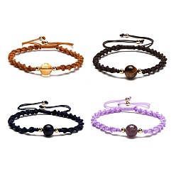 (52) Непрозрачная лаванда Регулируемые круглые браслеты из бусин из натуральных драгоценных камней для женщин или мужчин, плетеные браслеты нейлоновый шнур, разноцветные, 2-3/8~4-1/4 дюйм (6~10.9 см), бусины : 10 мм