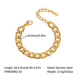 Plaqué 18K Or Véritable 10mm 304 Bracelets à maillons cubains en acier inoxydable, réel 18 k plaqué or, 6.50 pouce (16.5 cm)
