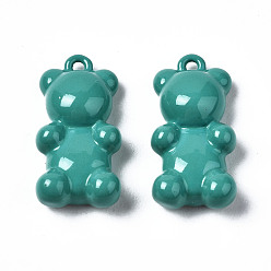 Teal Spray Painted Brass Pendants, Bear, Teal, 17x9x4.5mm, Hole: 0.9mm