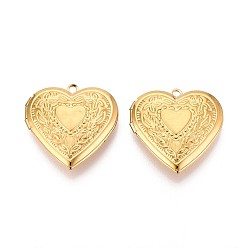 Настоящее золото 18K 304 подвески из нержавеющей стали Locket, фоторамки, сердце, ионное покрытие (ip), реальный 18 k позолоченный, 28.5x29x7.5 мм, отверстие : 2 мм, внутренний диаметр: 17x21 мм