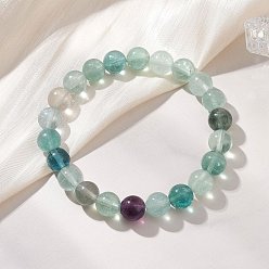 Флюорит Эластичные браслеты из натуральных флюоритовых бусин для женщин, круглые, внутренний диаметр: 2.11 дюйм (5.35 см)