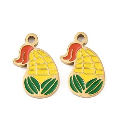 Corn Овощи 304 эмалированные подвески из нержавеющей стали, ионное покрытие (ip), золотые, кукуруза, 14x9.5x1.5 мм, отверстие : 1.4 мм